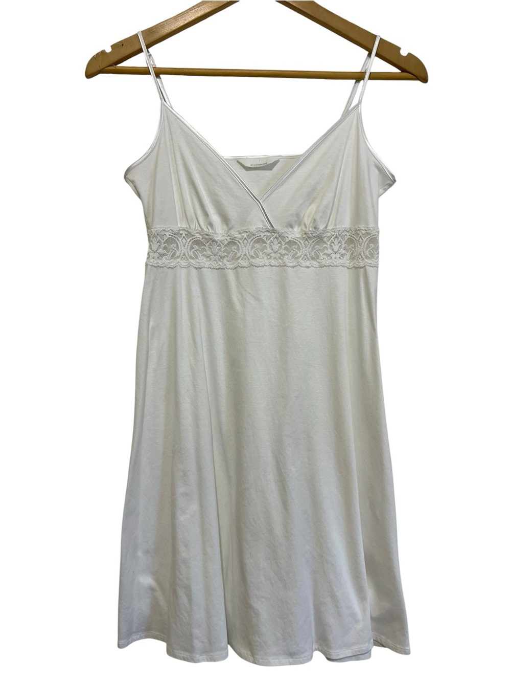 Hanro of Switzerland White Chemise Slip Dress Lace Detail Cotton Size XS